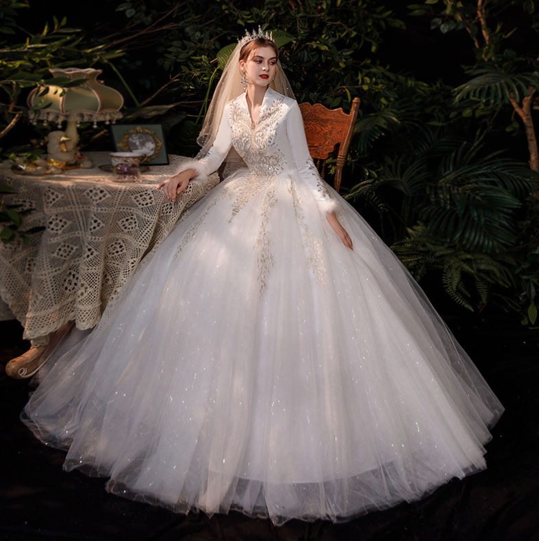 Winter Wedding Dress Long Sleeved  Starry Sky Dreamy  Bridal Ball Gowns